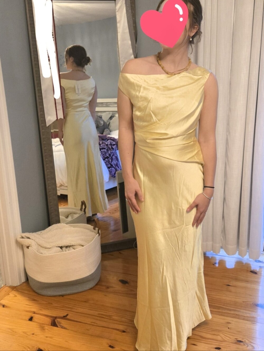 Asymmetrical One-Shoulder Yellow Satin Gown - Picture 10 of 10